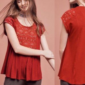 Anthro Akemi and Kim Orange Rust Embroidered Arcana Flowy Top S